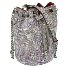 Christian Louboutin Silver Crystal Embellished Leather Marie Jane Bucket Bag