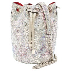 Christian Louboutin Silver Crystal Embellished Leather Marie Jane Bucket Bag