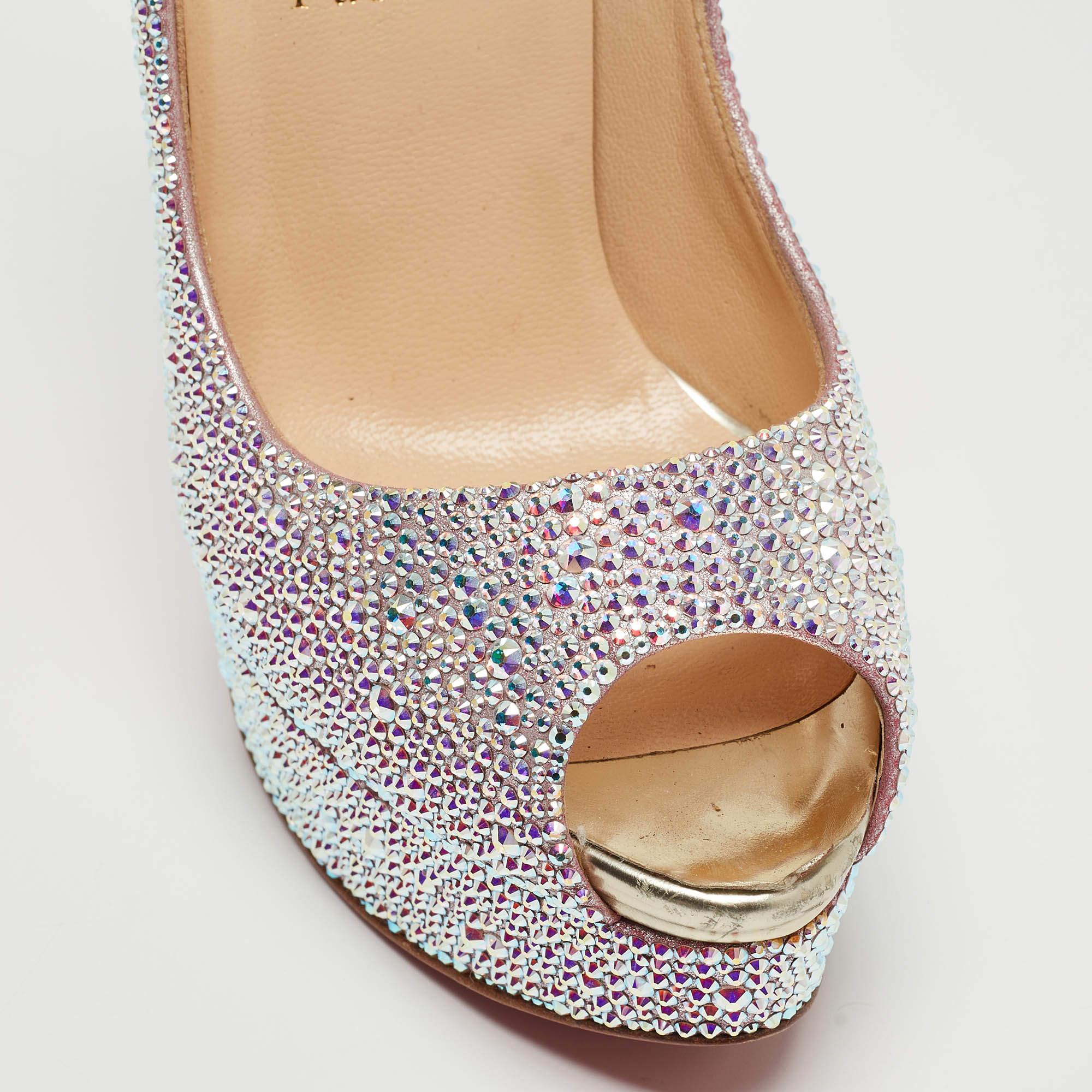 Christian Louboutin Silver Crystal Embellished Very Riche Pumps Size 38 For Sale 1