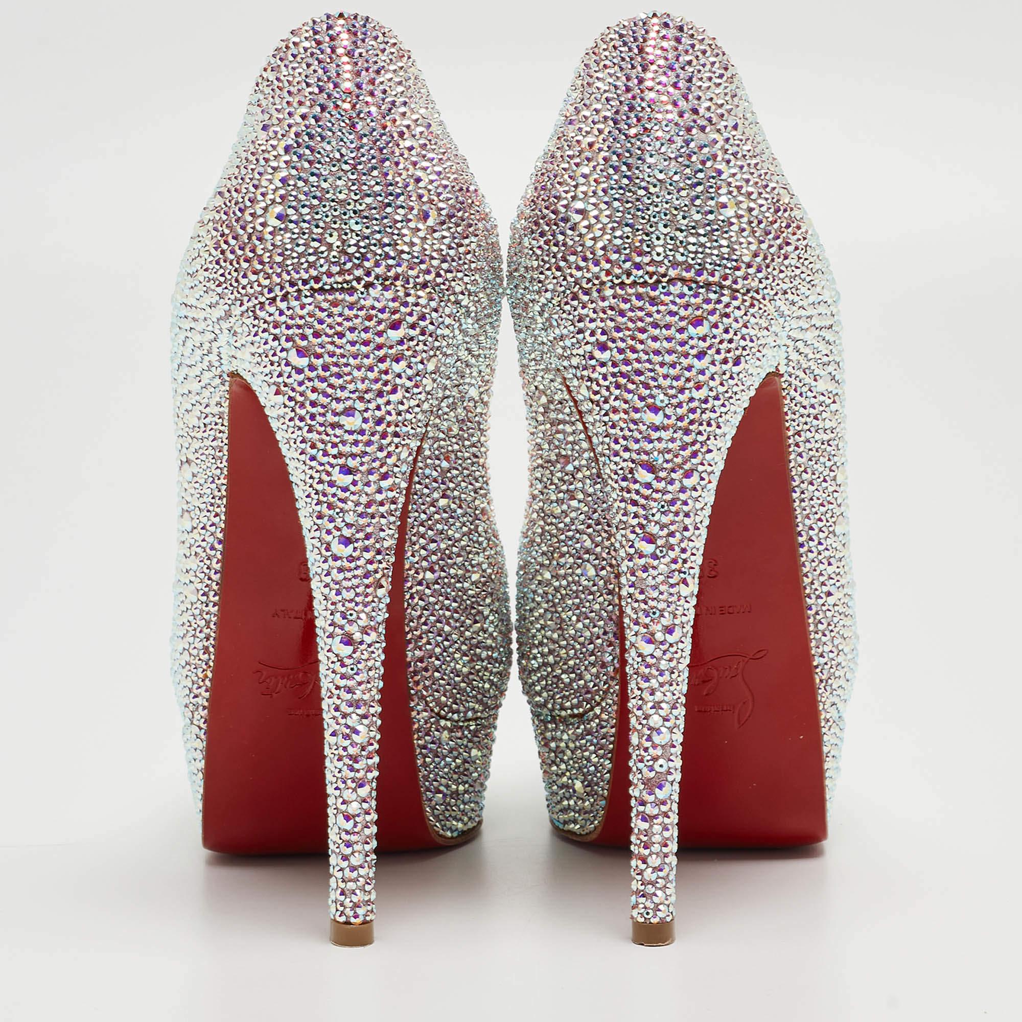 Christian Louboutin Silver Crystal Embellished Very Riche Pumps Size 38 For Sale 3