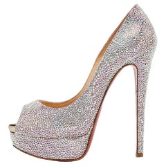 Used Christian Louboutin Silver Crystal Embellished Very Riche Pumps Size 38