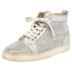 Used Christian Louboutin Silver Crystal Louis Spikes High-Top Sneakers Size 38.5