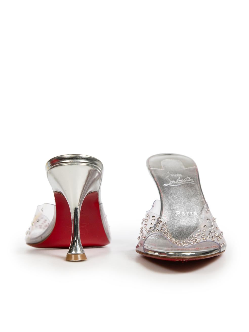 Christian Louboutin Silver Degramule 85 Embellished Mules Size IT 37.5 In Good Condition In London, GB