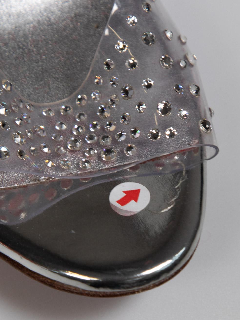 Christian Louboutin Silver Degramule 85 Embellished Mules Size IT 37.5 2