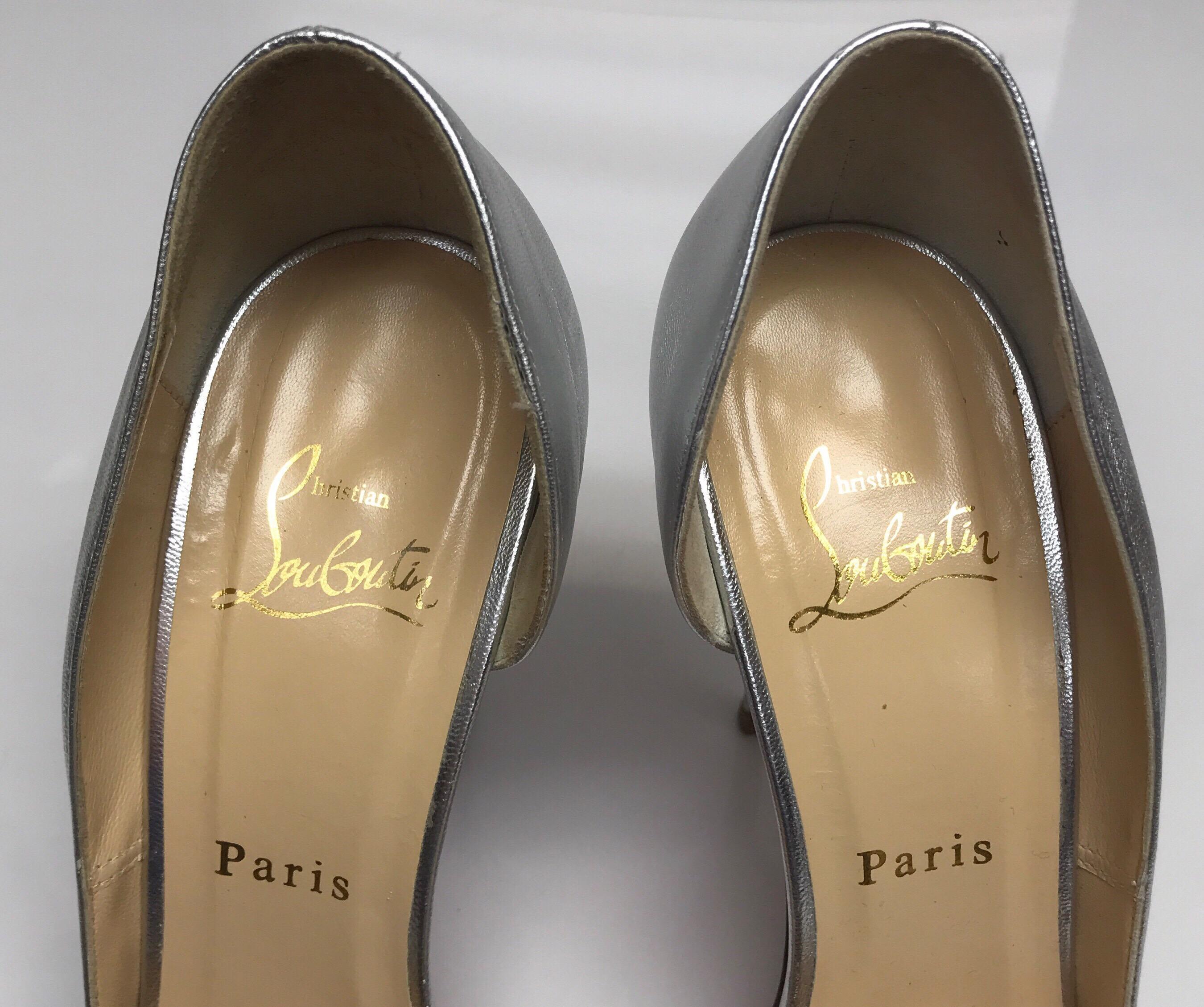 CHRISTIAN LOUBOUTIN Silver D'orsay Shoes-39.5 For Sale 2