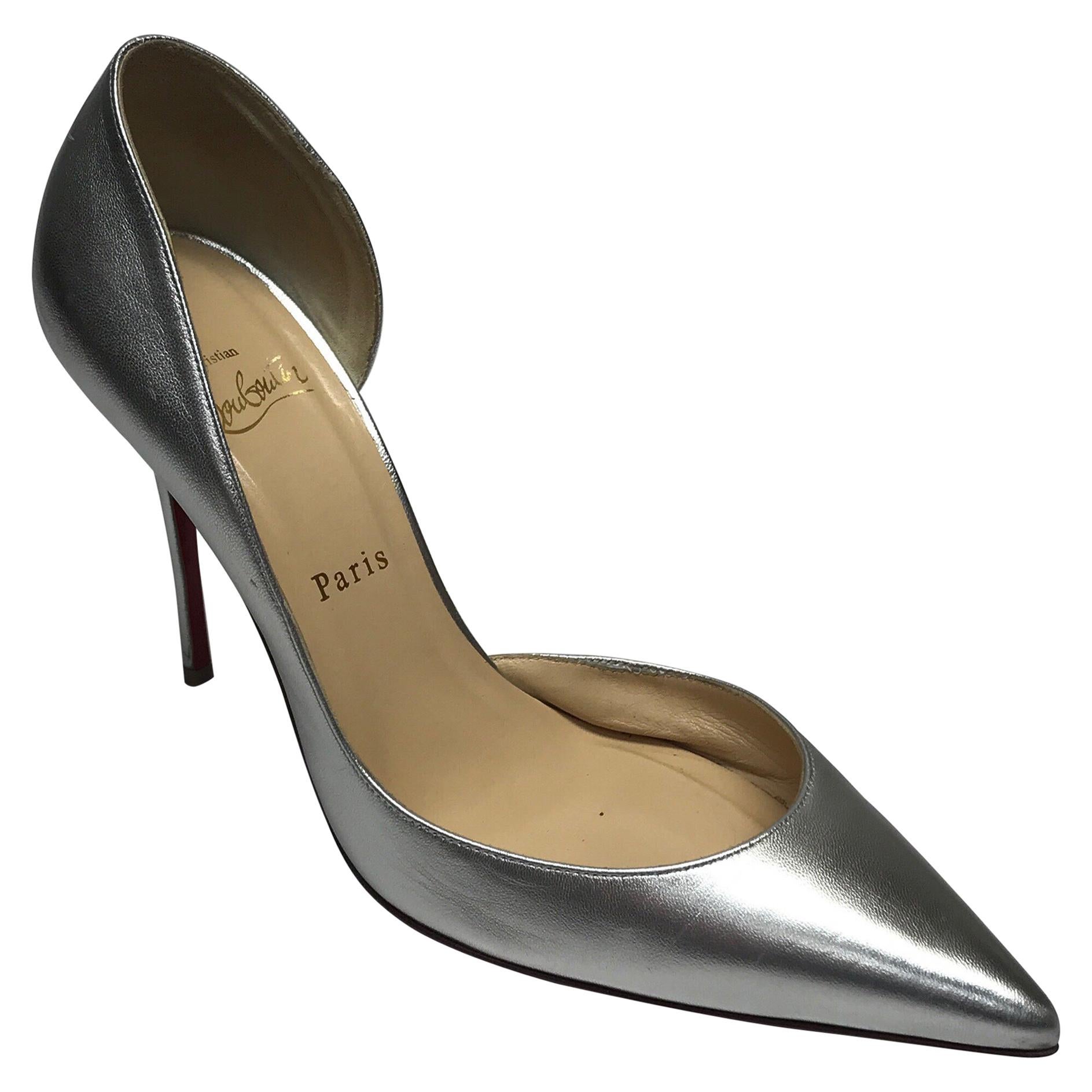 CHRISTIAN LOUBOUTIN Silver D'orsay Shoes-39.5 For Sale