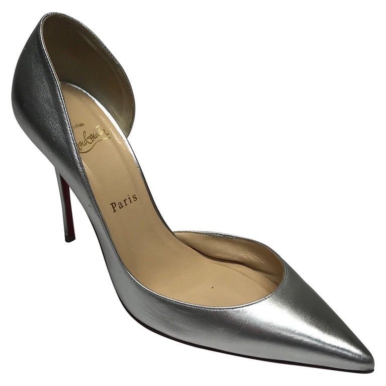 CHRISTIAN LOUBOUTIN Silver D''orsay Shoes-39.5 For Sale at 1stDibs