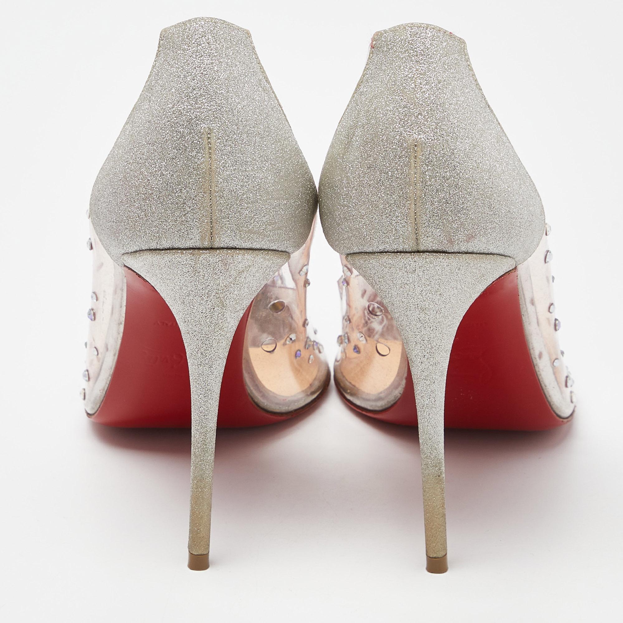 Christian Louboutin Silver Glitter and PVC Degrastrass Embellished Pumps Size 38 1