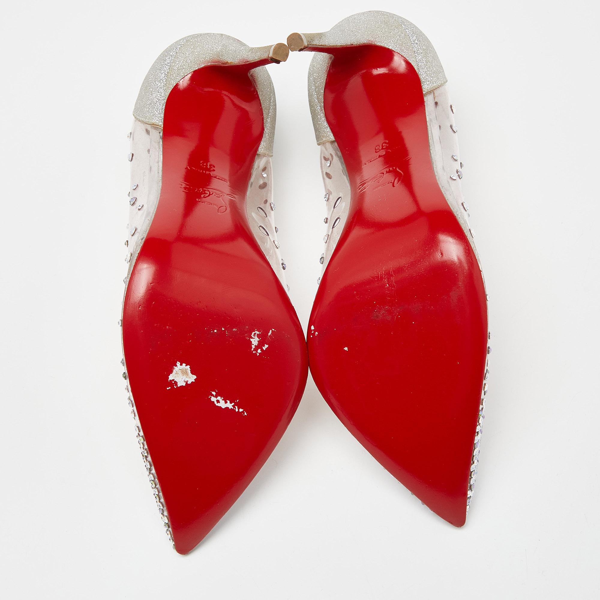 Christian Louboutin Silver Glitter and PVC Degrastrass Embellished Pumps Size 38 3