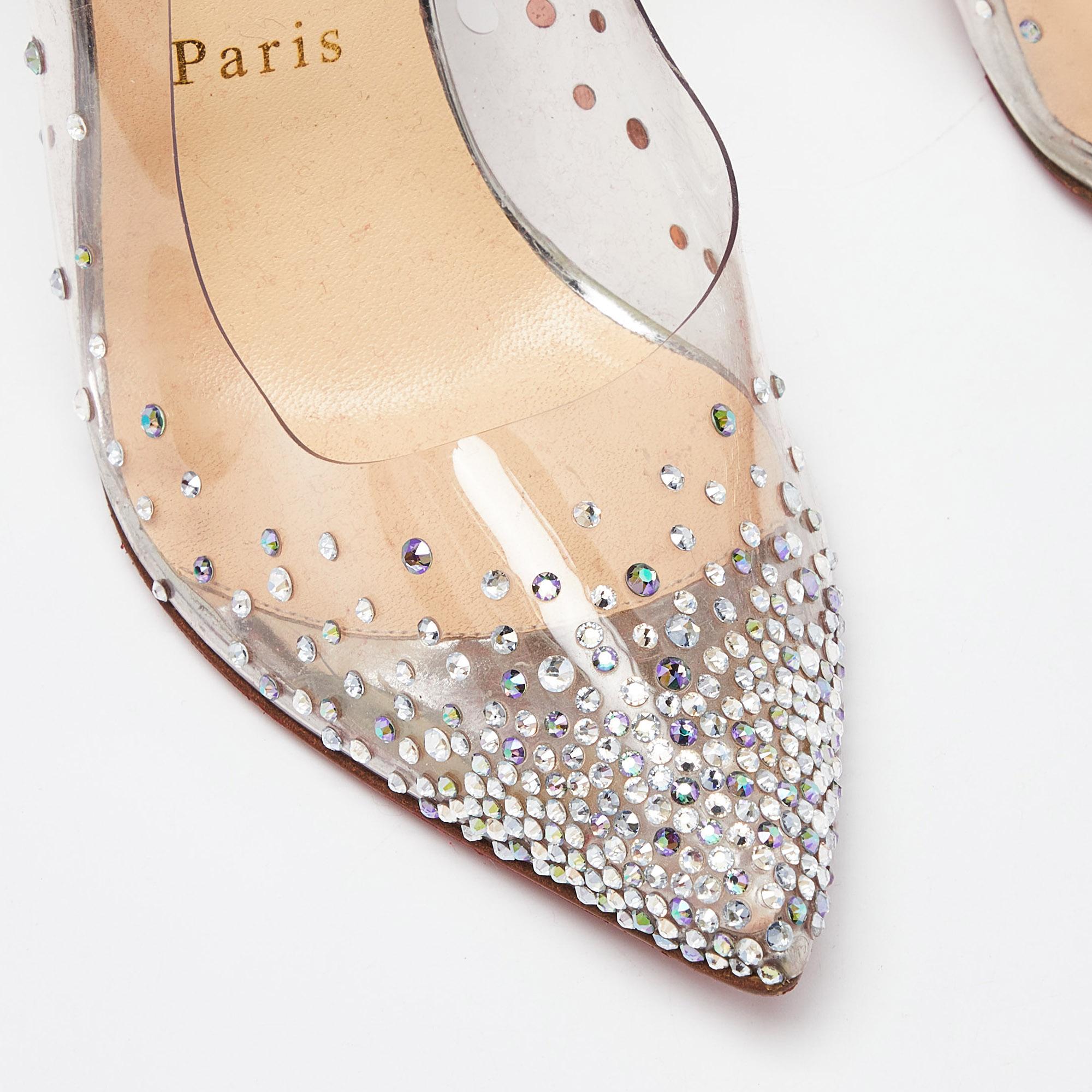 Christian Louboutin Silver Glitter and PVC Degrastrass Embellished Pumps Size 38 4