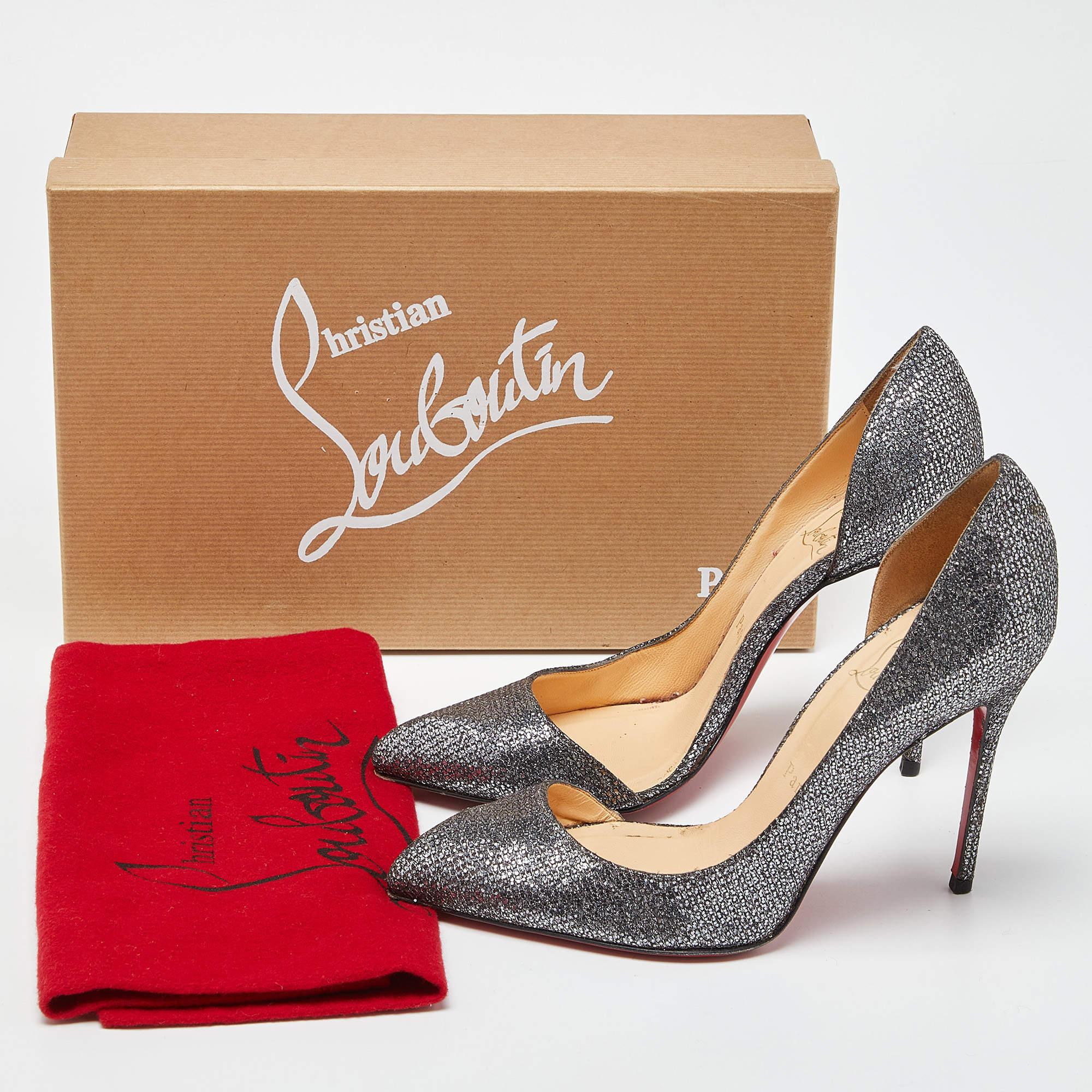 Christian Louboutin Silver Glitter Chiarana 100 Lady D'orsay Pumps Size 37 For Sale 6