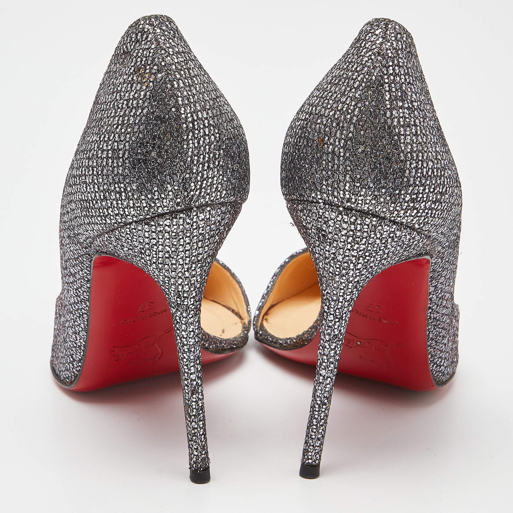 Christian Louboutin Silver Glitter Chiarana 100 Lady D'orsay Pumps Size 37 For Sale 1