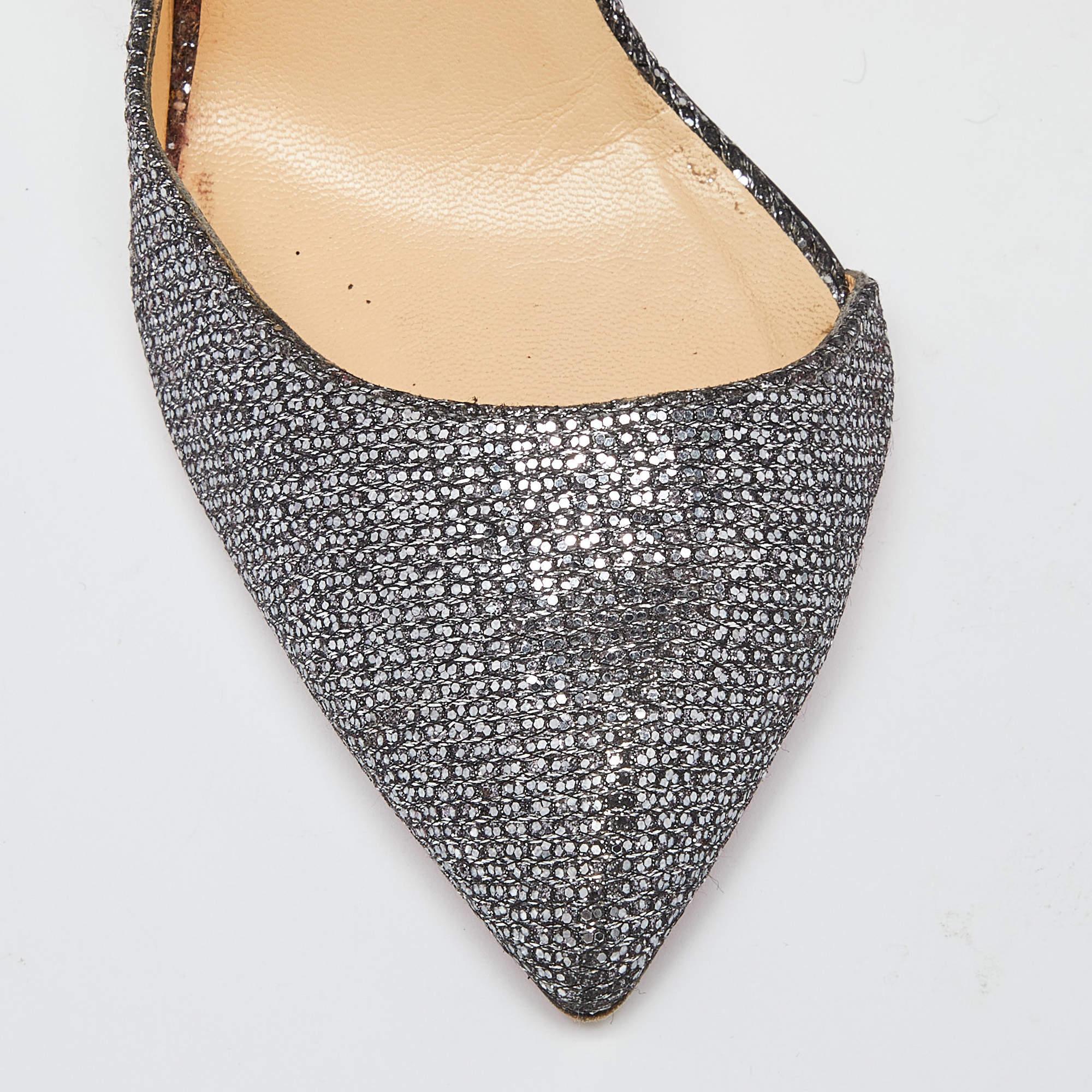 Christian Louboutin Silver Glitter Chiarana 100 Lady D'orsay Pumps Size 37 For Sale 3