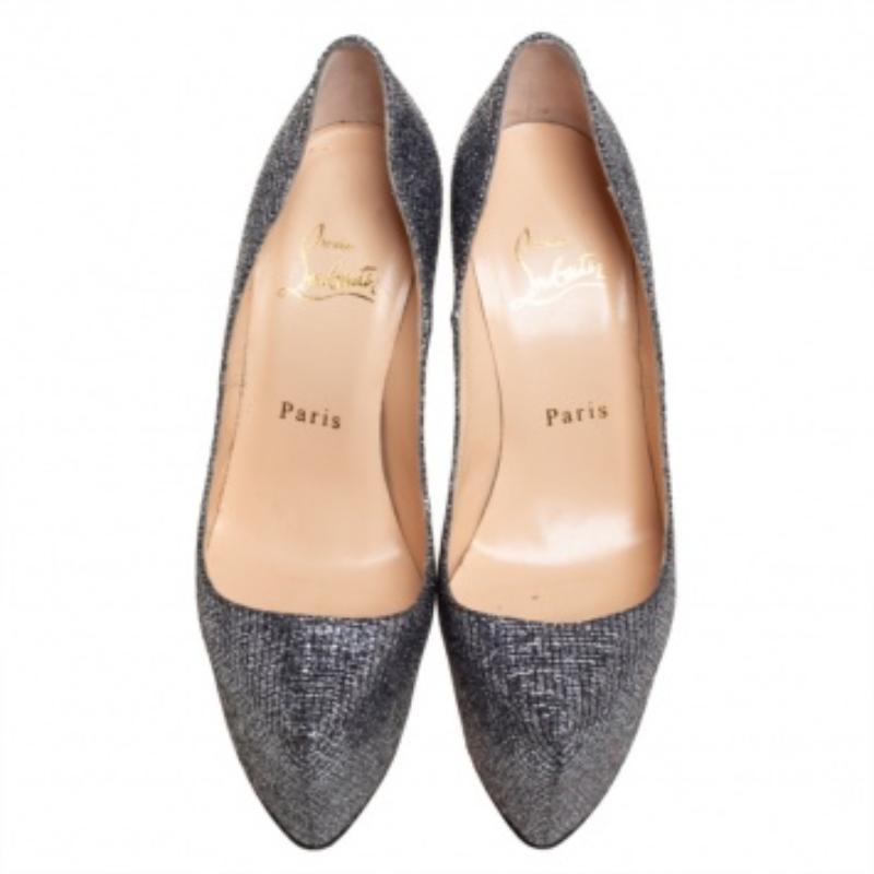 Women's Christian Louboutin Silver Glitter Daffodile Pumps Size 36.5 For Sale