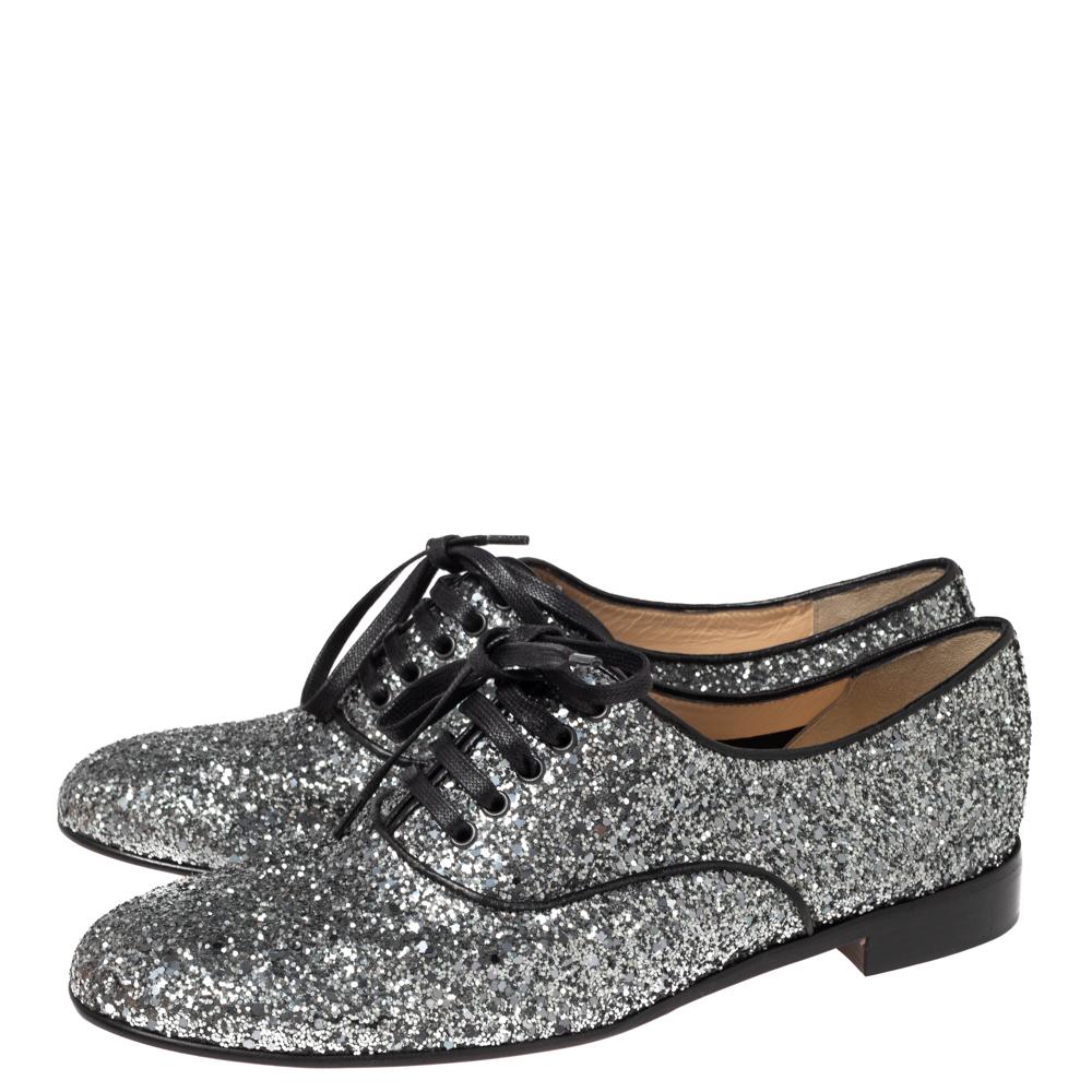 Christian Louboutin Silver Glitter Fred Lace Up Oxfords Size 39.5 1