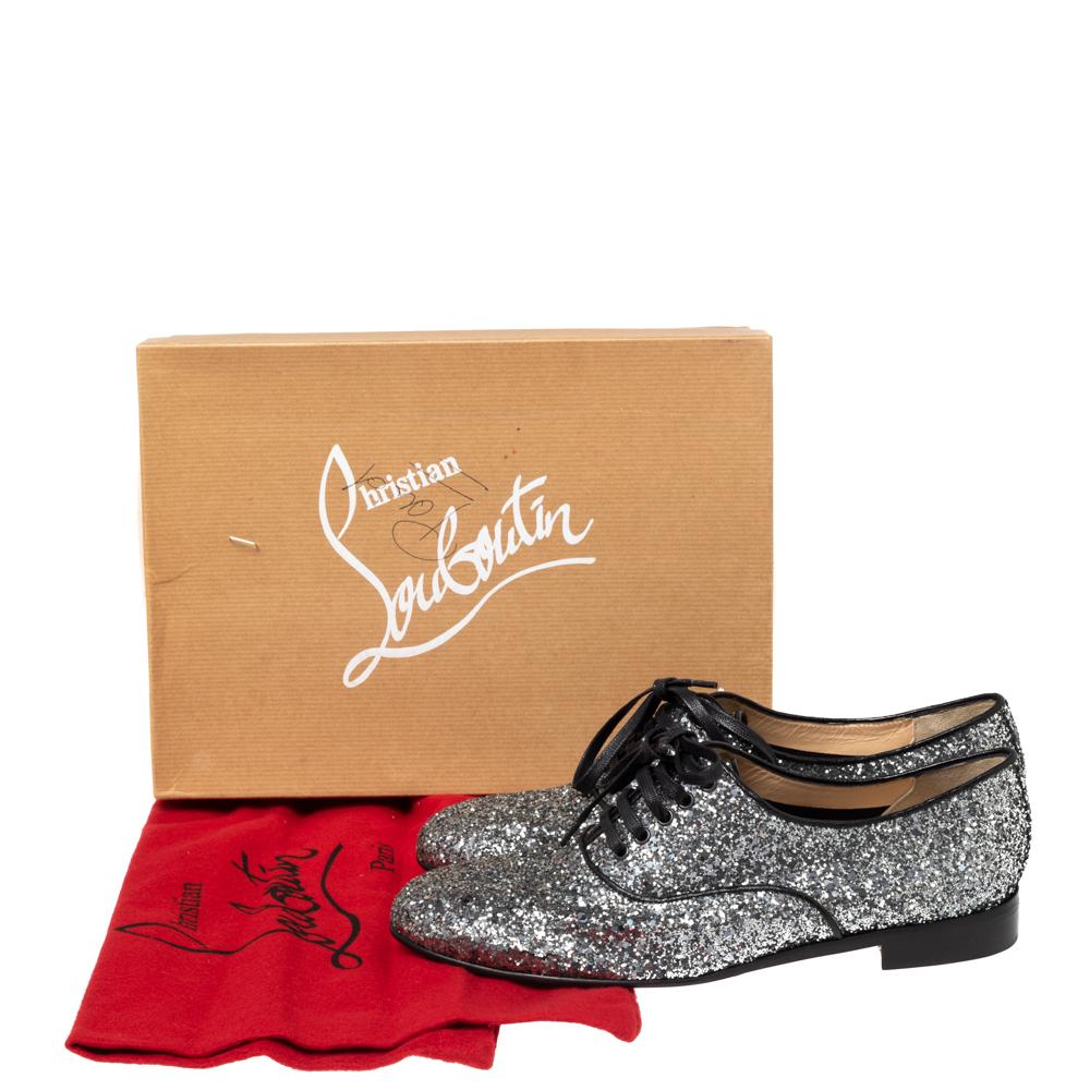 Christian Louboutin Silver Glitter Fred Lace Up Oxfords Size 39.5 2