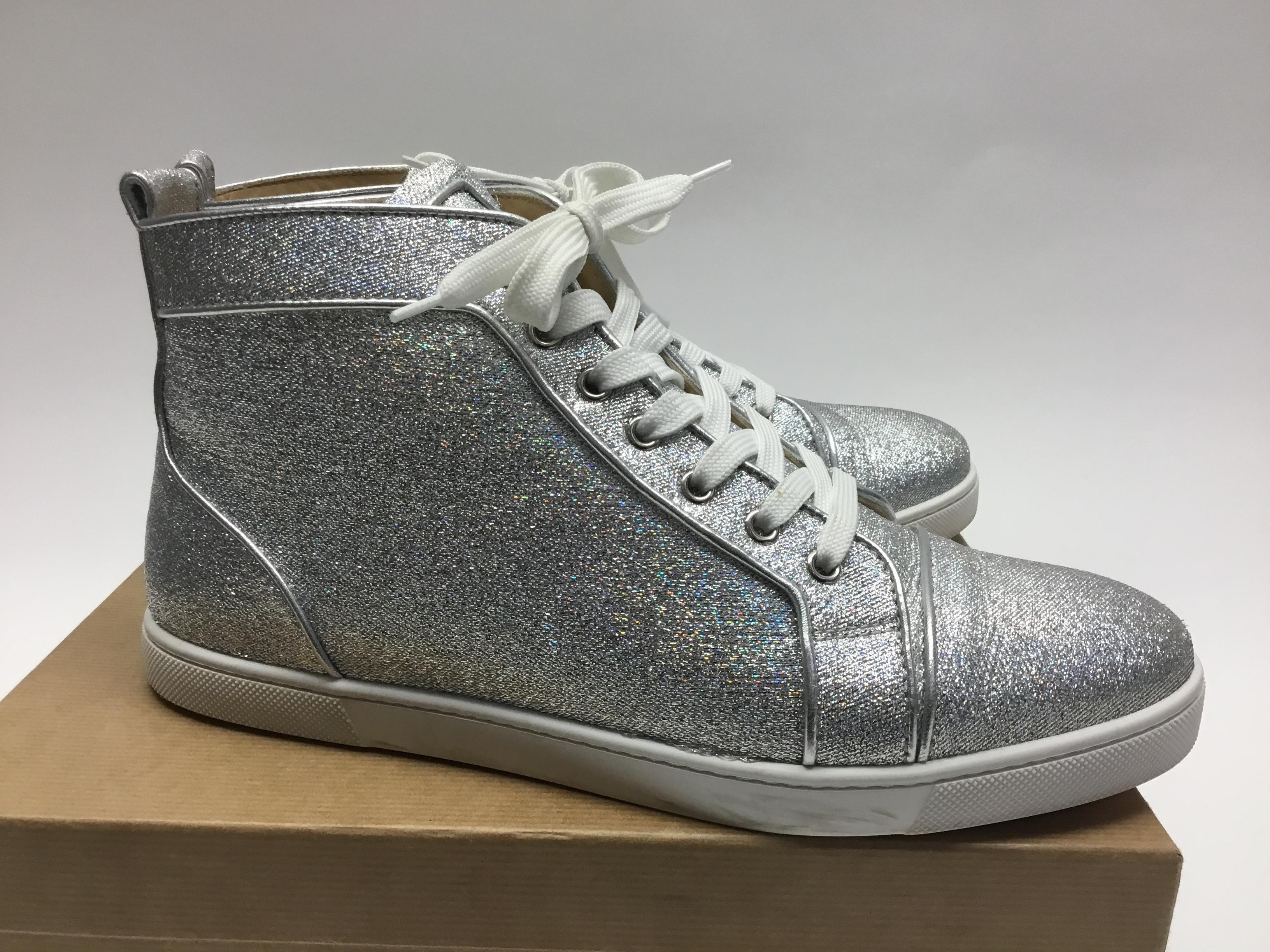 Christian Louboutin Silver Glitter High Top Sneakers For Sale 1