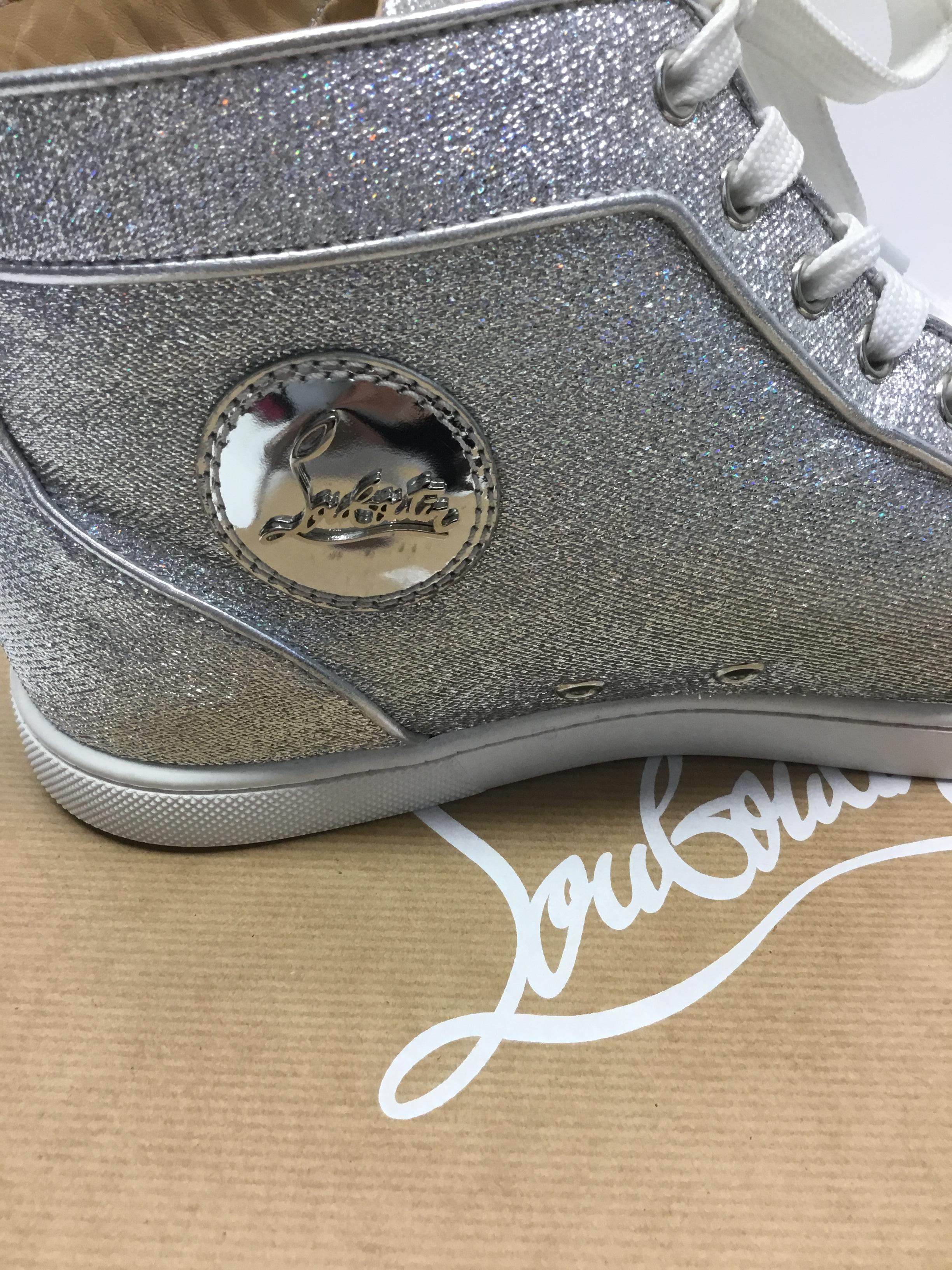 Christian Louboutin Silver Glitter High Top Sneakers For Sale 2