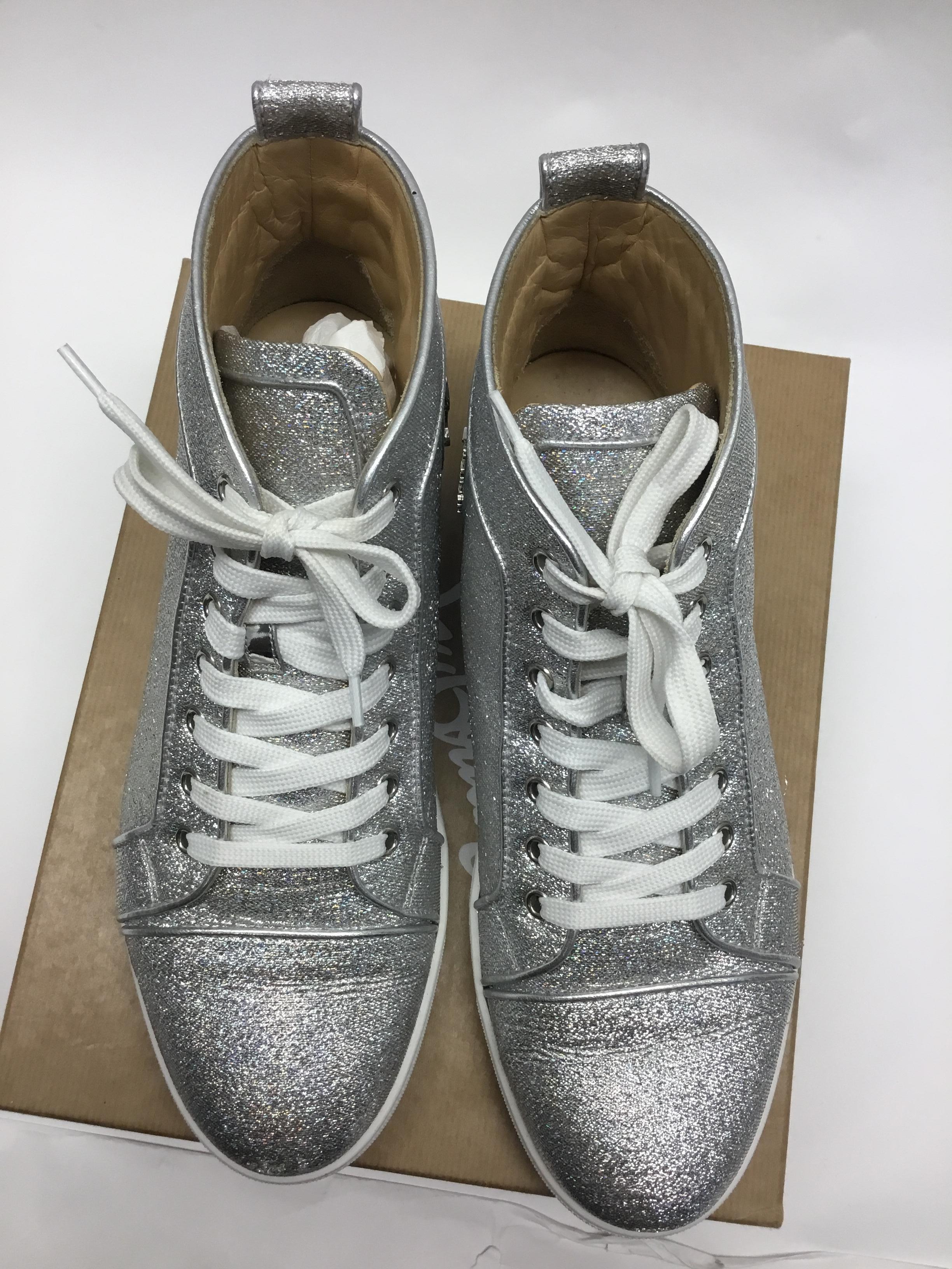 Christian Louboutin Silver Glitter High Top Sneakers For Sale 3