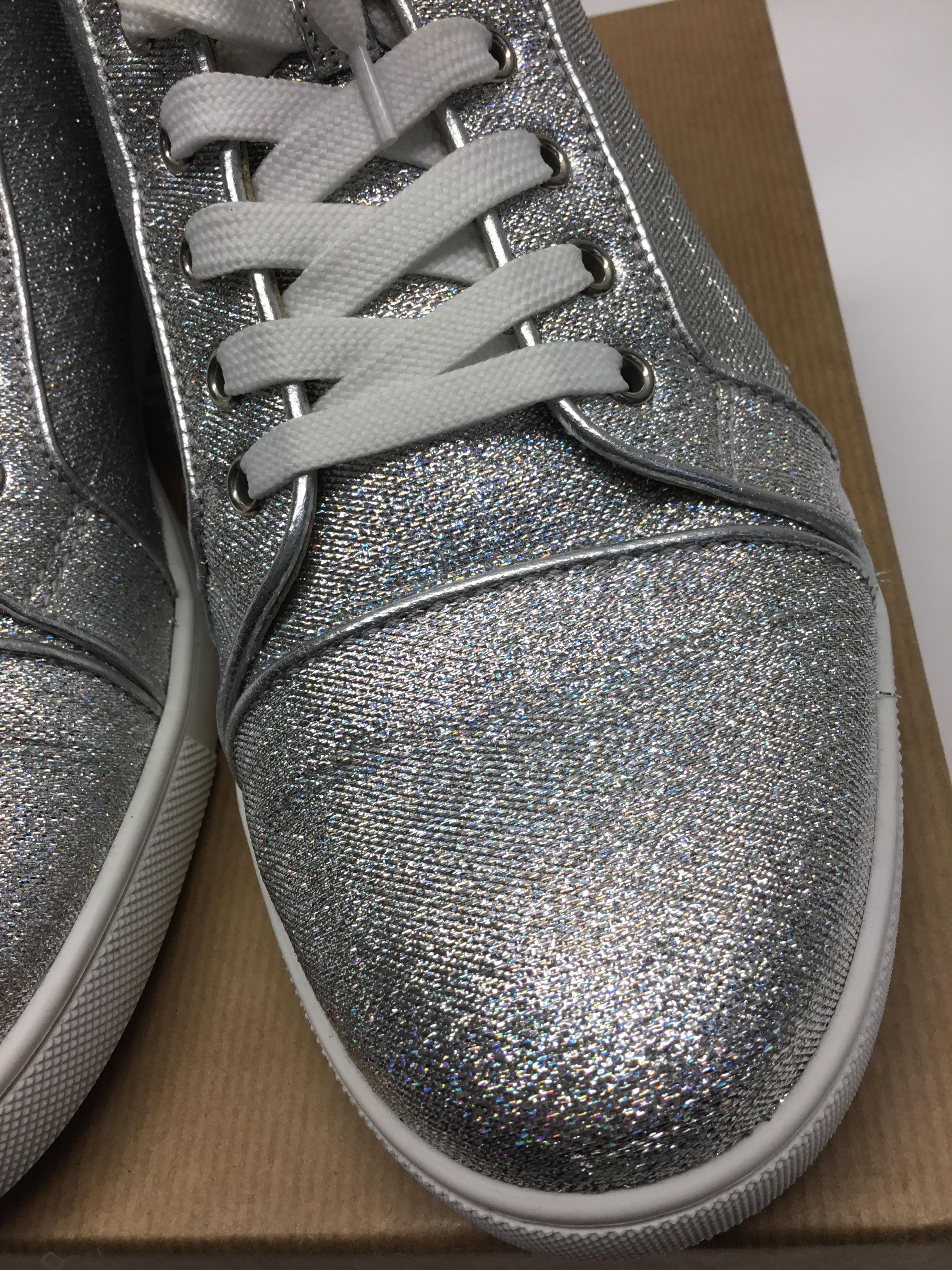 Christian Louboutin Silver Glitter High Top Sneakers For Sale 4