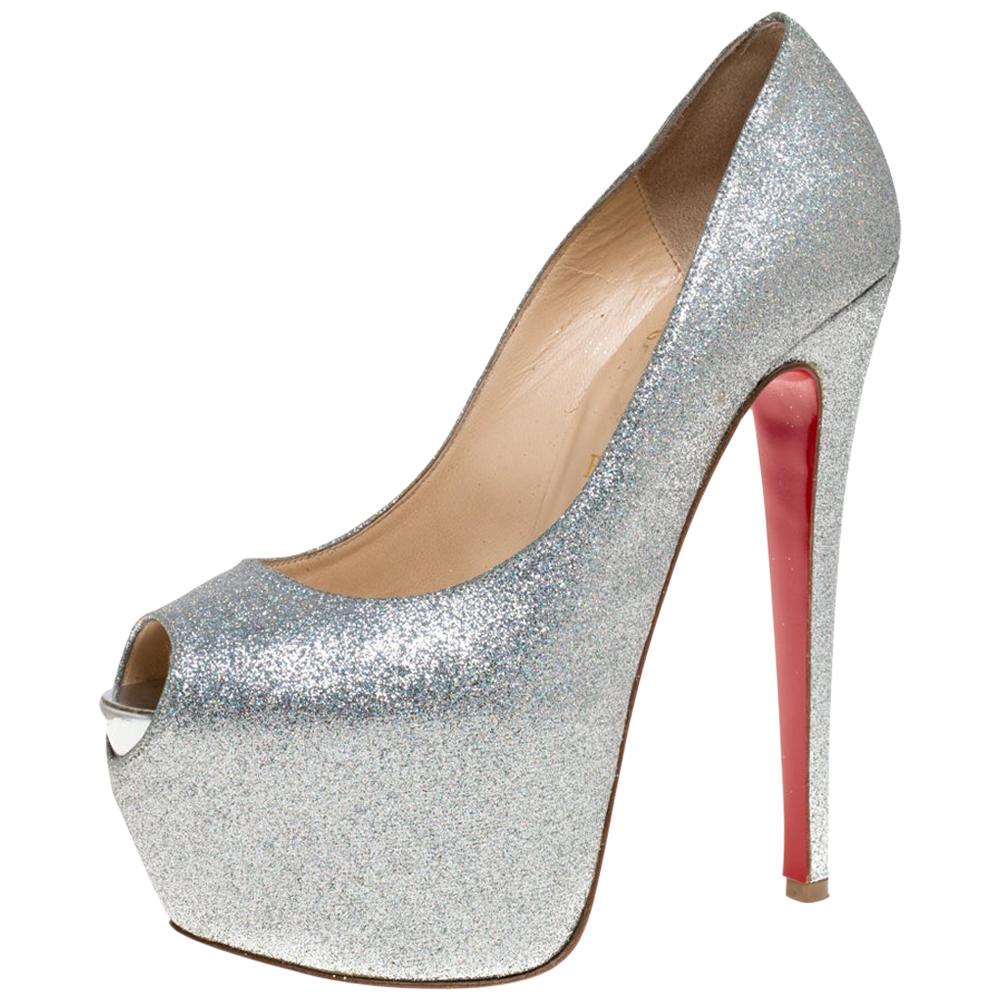 silver glitter platform pumps