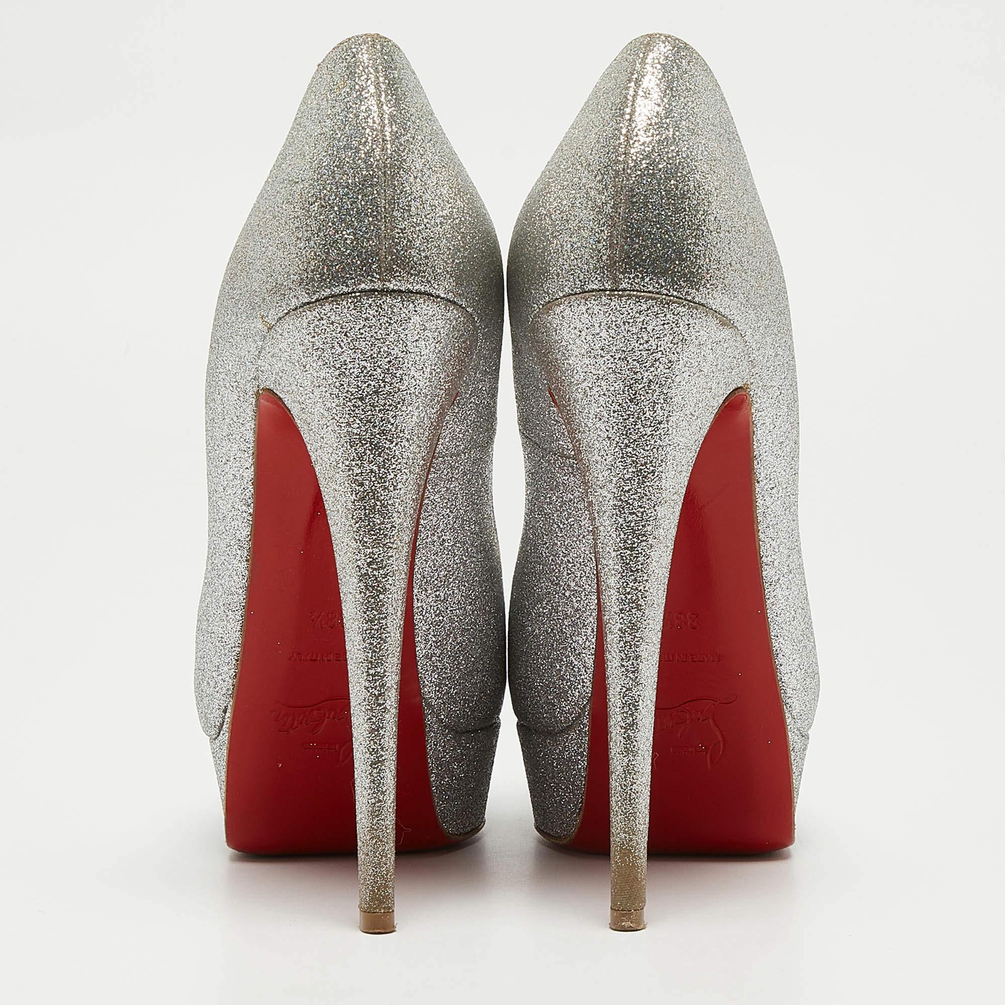 Christian Louboutin Silver Glitter Lady Peep Pumps Size 38.5 1