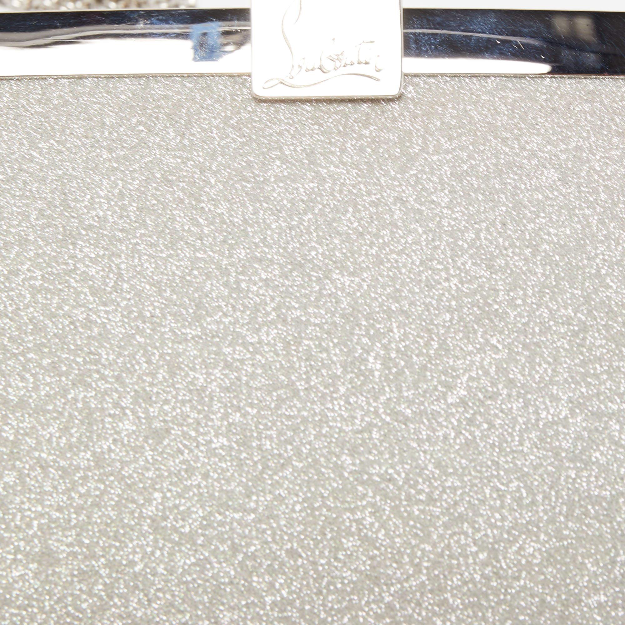 Christian Louboutin Silver Glitter Leather Palmette Chain Clutch 2