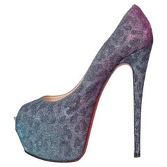 Christian Louboutin Silver Glitter Open Toe Heels - EU 40