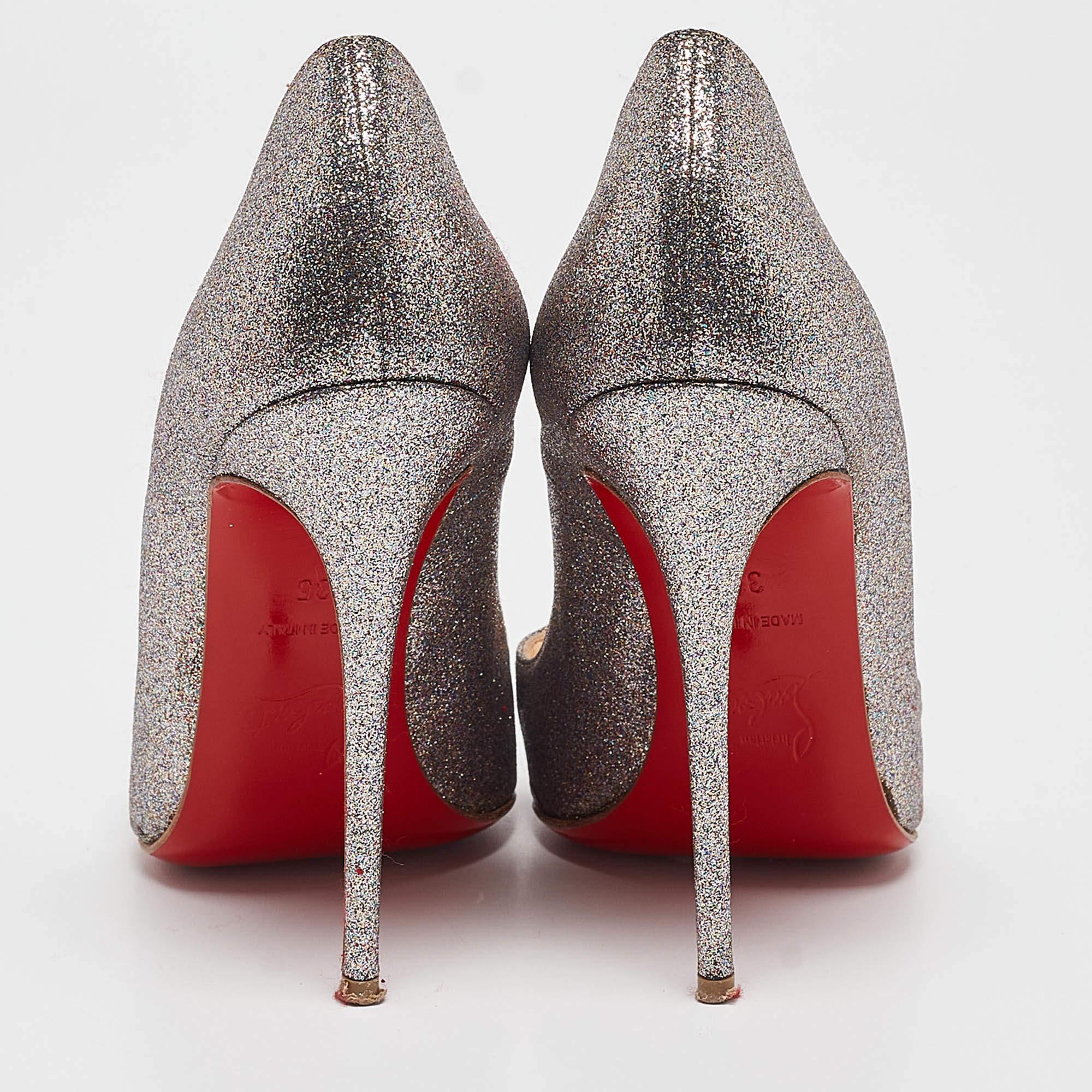 Women's Christian Louboutin Silver Glitter So Kate Pumps Size 35