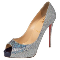 Christian Louboutin Silver Glitter Very Prive Peep Toe Pumps Size 38