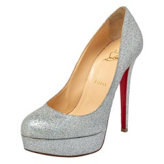 Christian Louboutin Silver Iridescent Glitter Bianca Platform Pumps Size 39.5