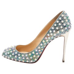 Christian Louboutin Silver Iridescent Leather Tibur Spikes Pumps Size 39.5