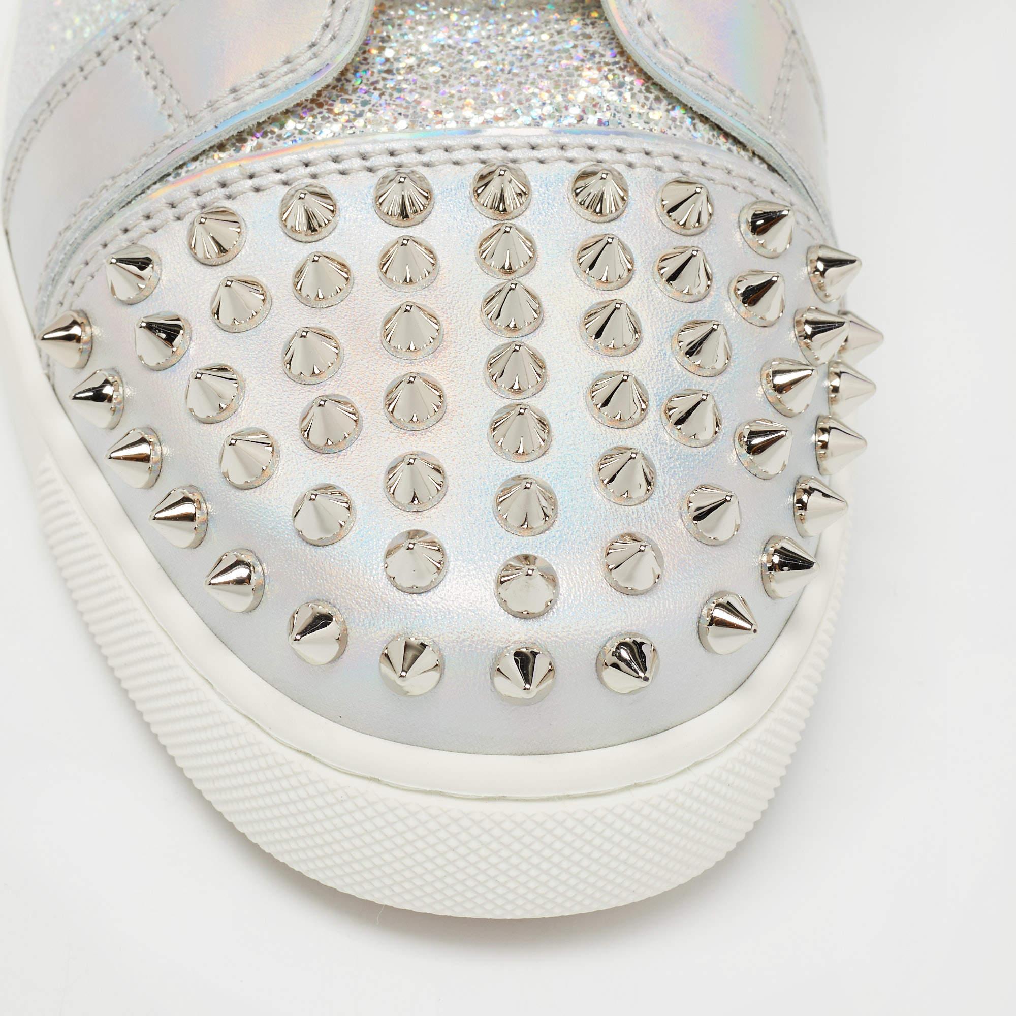 Christian Louboutin Silver Laminated Suede and Leather Lou Spikes High Top Sneak 2
