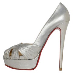 Christian Louboutin Silver Leather Aborina 150 Platform Pumps sz 39