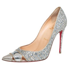 Christian Louboutin Silver Leather And Glitter Biblio Pumps Size 36.5