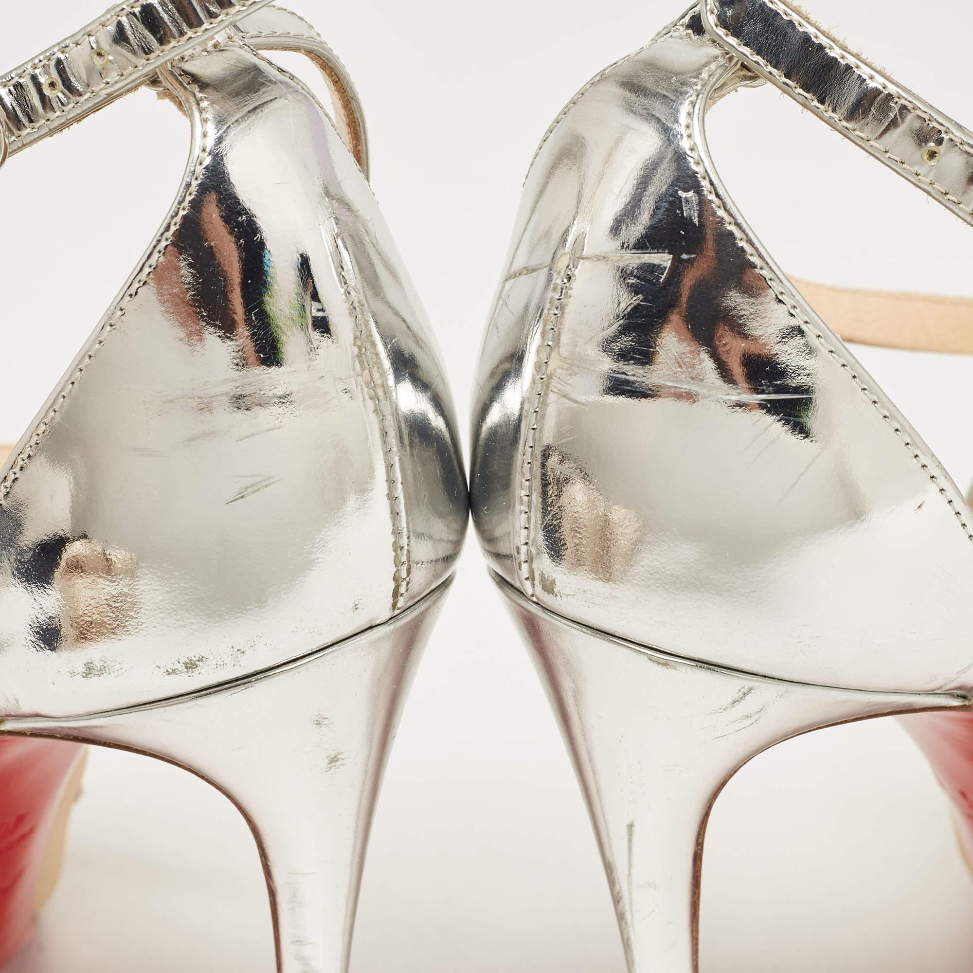 Christian Louboutin Silver Leather and Mesh Twistissima Strass Pumps Size 40.5 For Sale 1