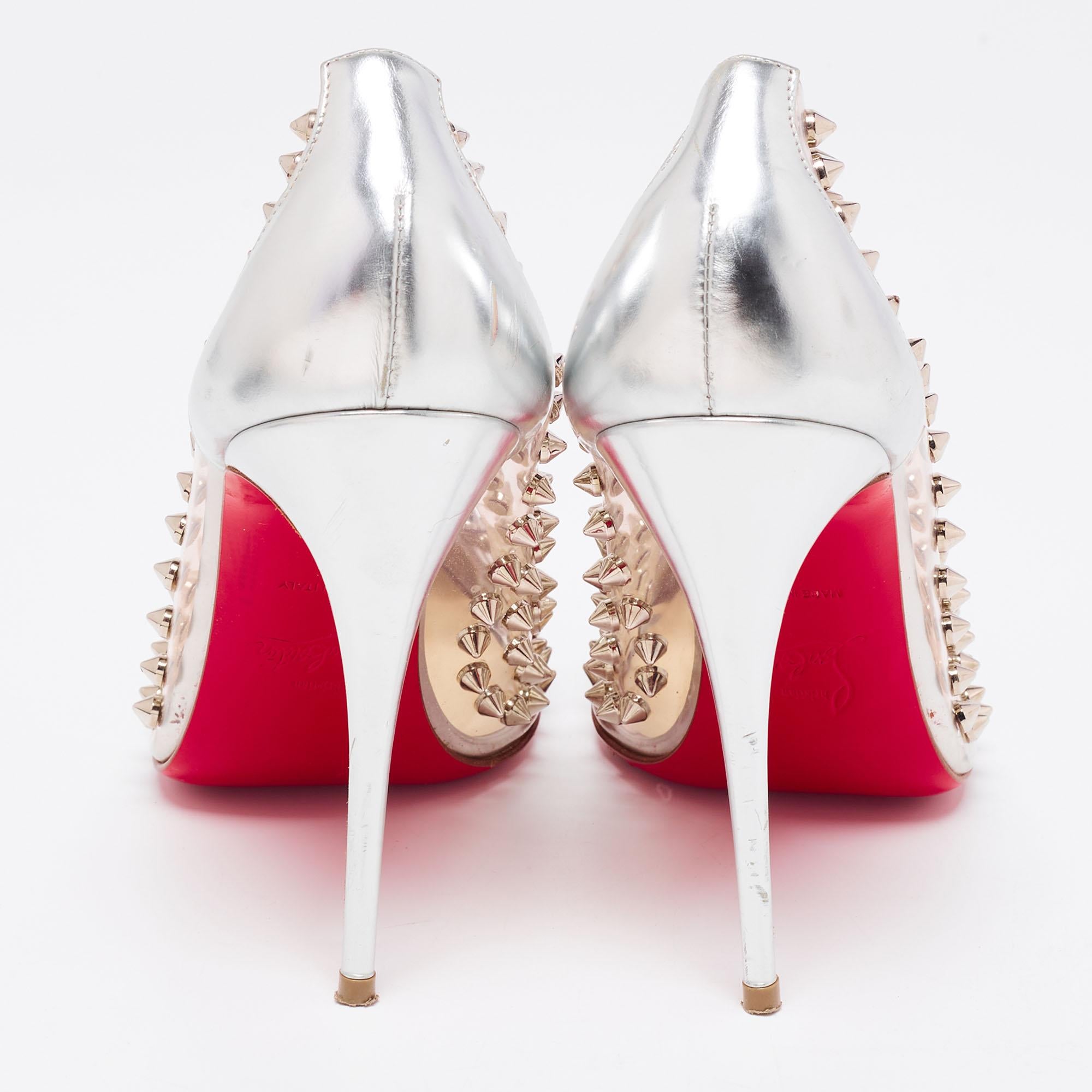 Christian Louboutin Silver Leather and PVC Spike Me Pumps Size 38 1