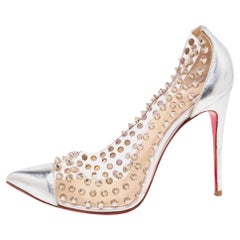 Christian Louboutin Silver Leather and PVC Spike Me Pumps Size 38