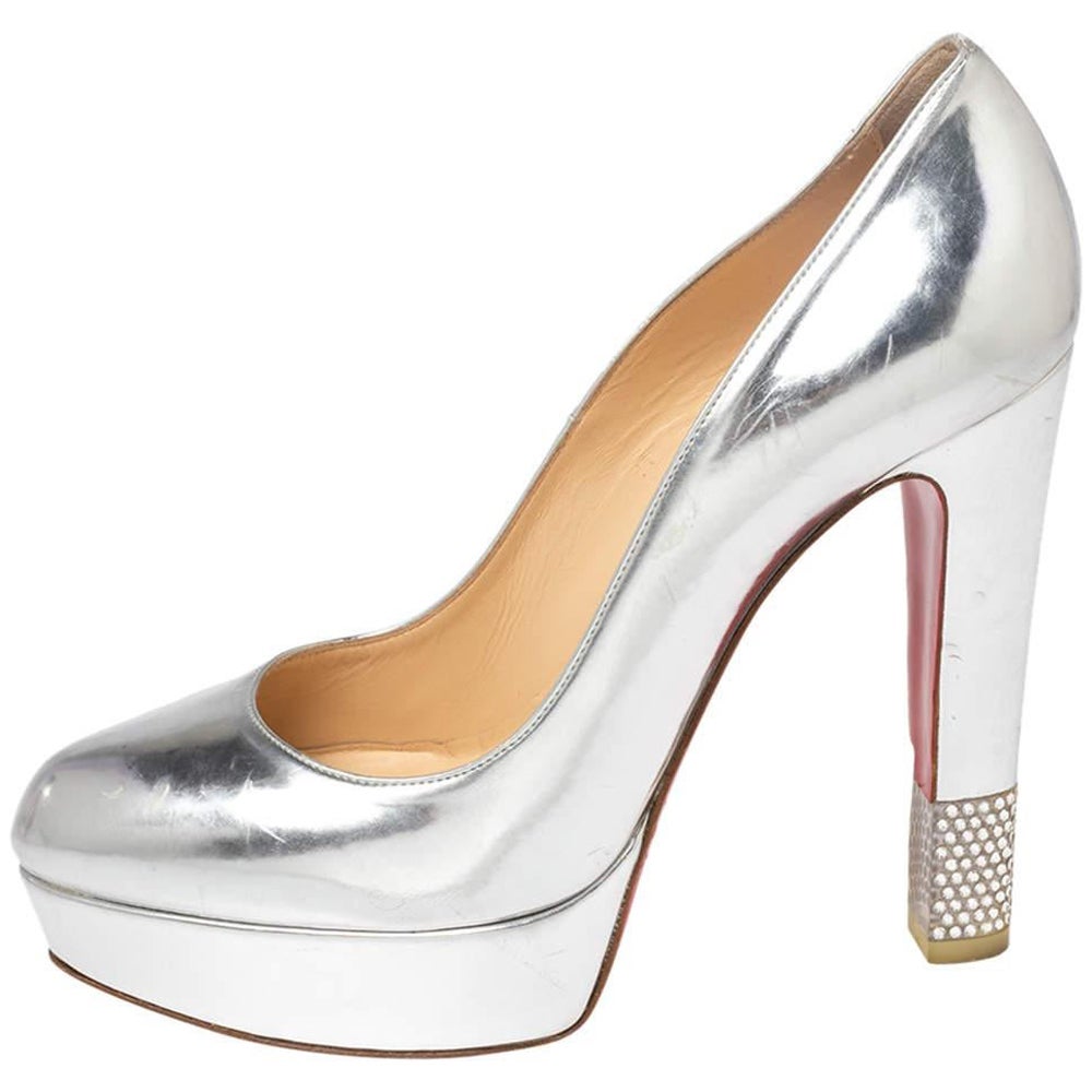 Christian Louboutin Silver Leather Bibi Platform Pumps Size 39