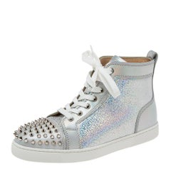 Christian Louboutin Silver Leather Lou Spikes High Top Sneakers Size 39
