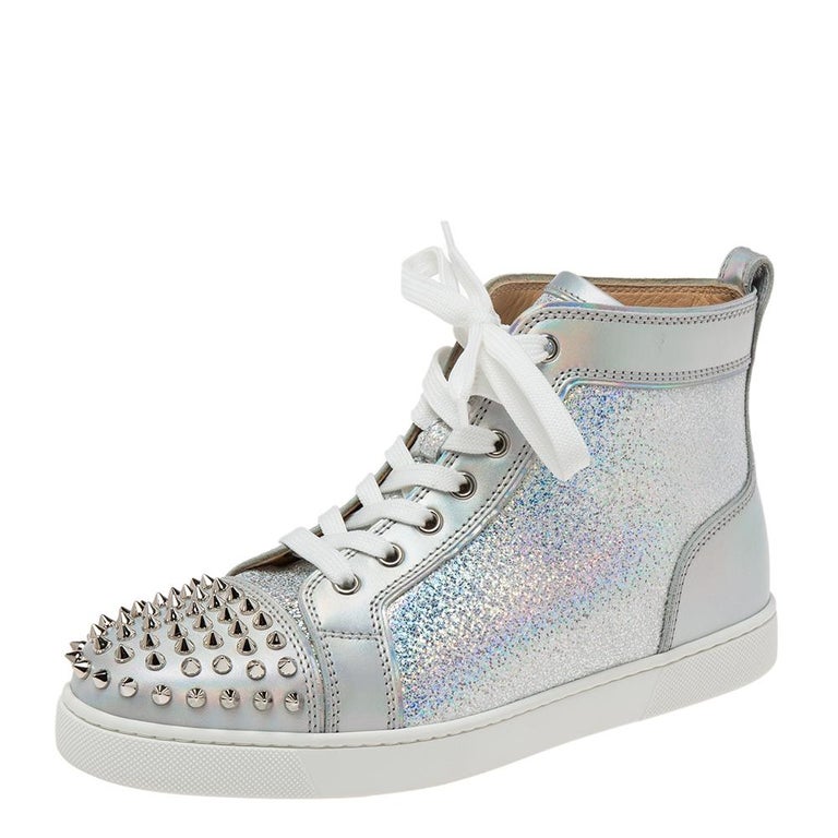 Christian Louboutin Silver Leather Lou Spikes High Top Sneakers Size 39 For  Sale at 1stDibs