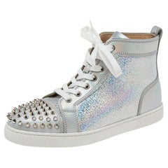 Christian Louboutin Silver Leather Lou Spikes High Top Sneakers Size 39