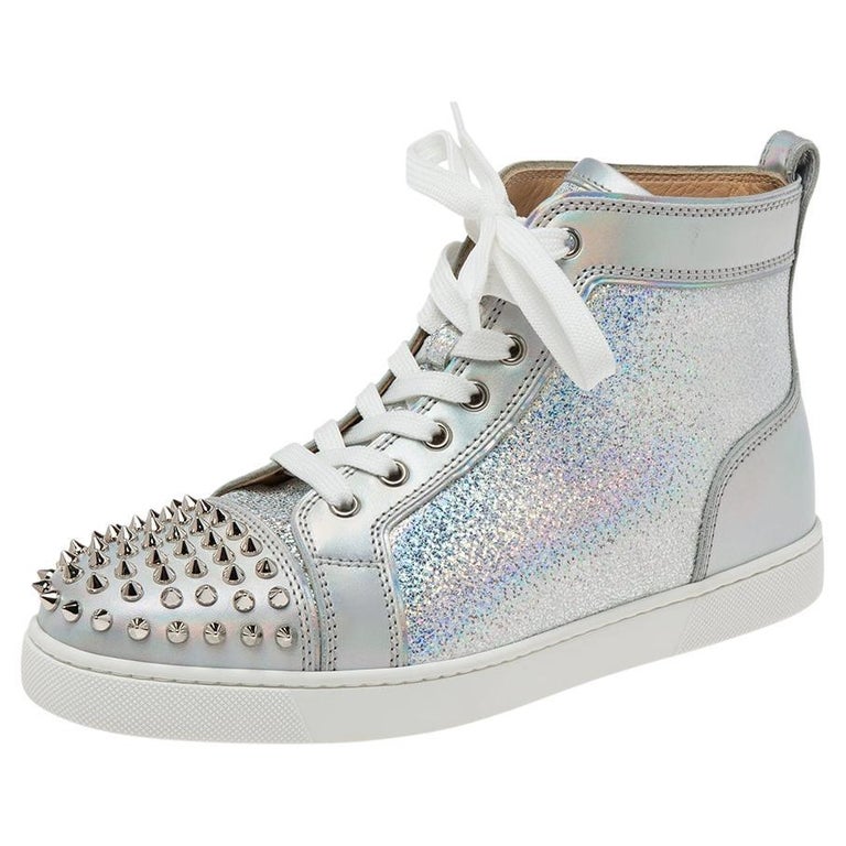 Christian Louboutin Silver Laminated Suede and Leather Lou Spikes High Top  Sneakers Size 39 Christian Louboutin