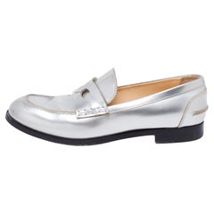 Christian Louboutin Silver Leather Penny Loafers Size 38.5