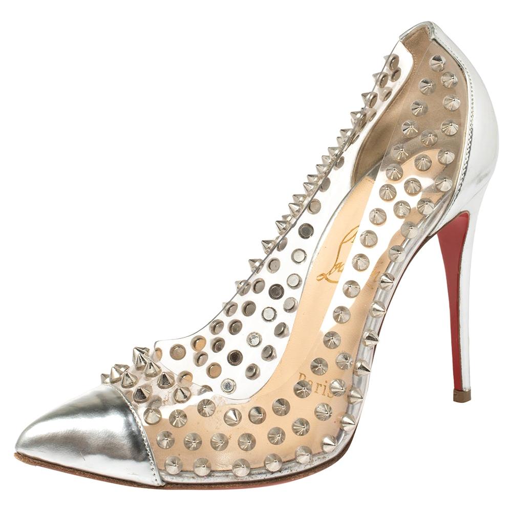 Christian Louboutin Silver Patent Leather And PVC Debout Pumps Size 36