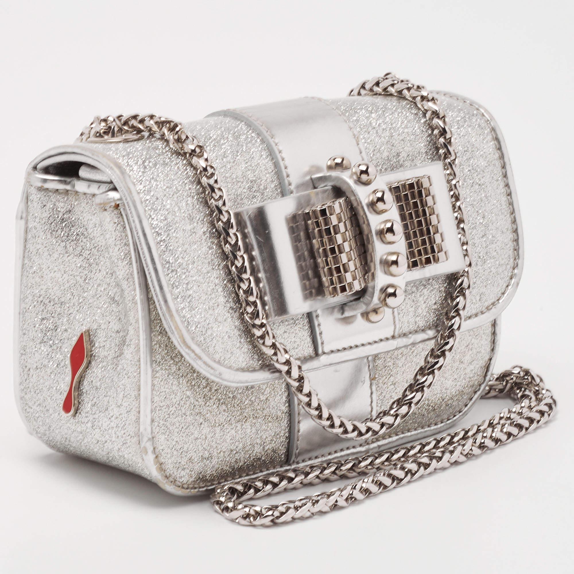 Women's or Men's Christian Louboutin Silver Patent Leather Mini Spiked Sweet Charity Crossbody