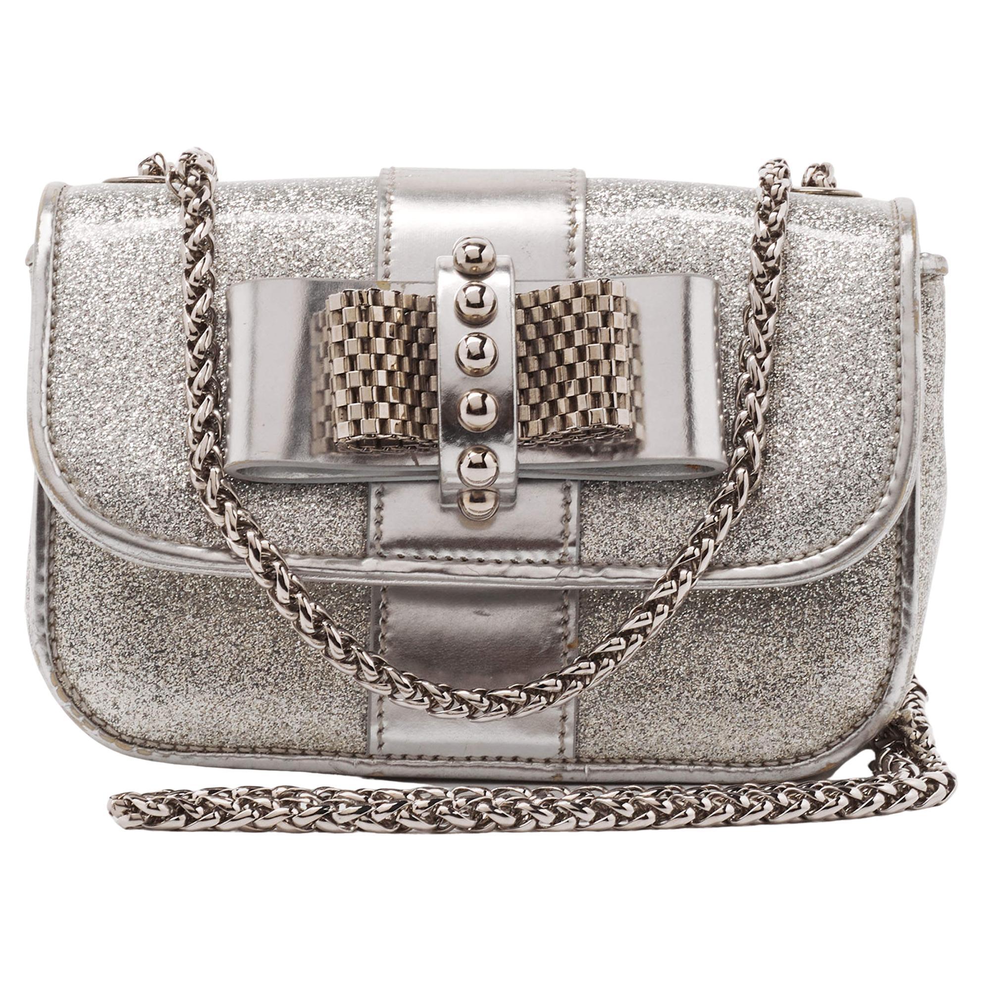 Christian Louboutin Silver Patent Leather Mini Spiked Sweet Charity Crossbody