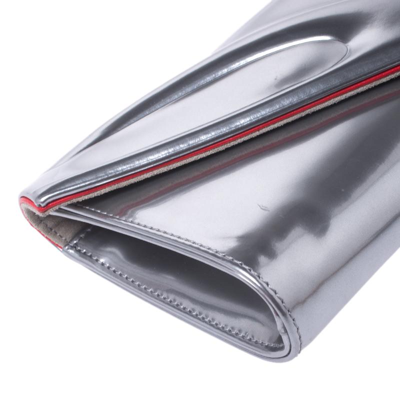 Women's Christian Louboutin Silver Patent Leather So Kate Baguette Clutch