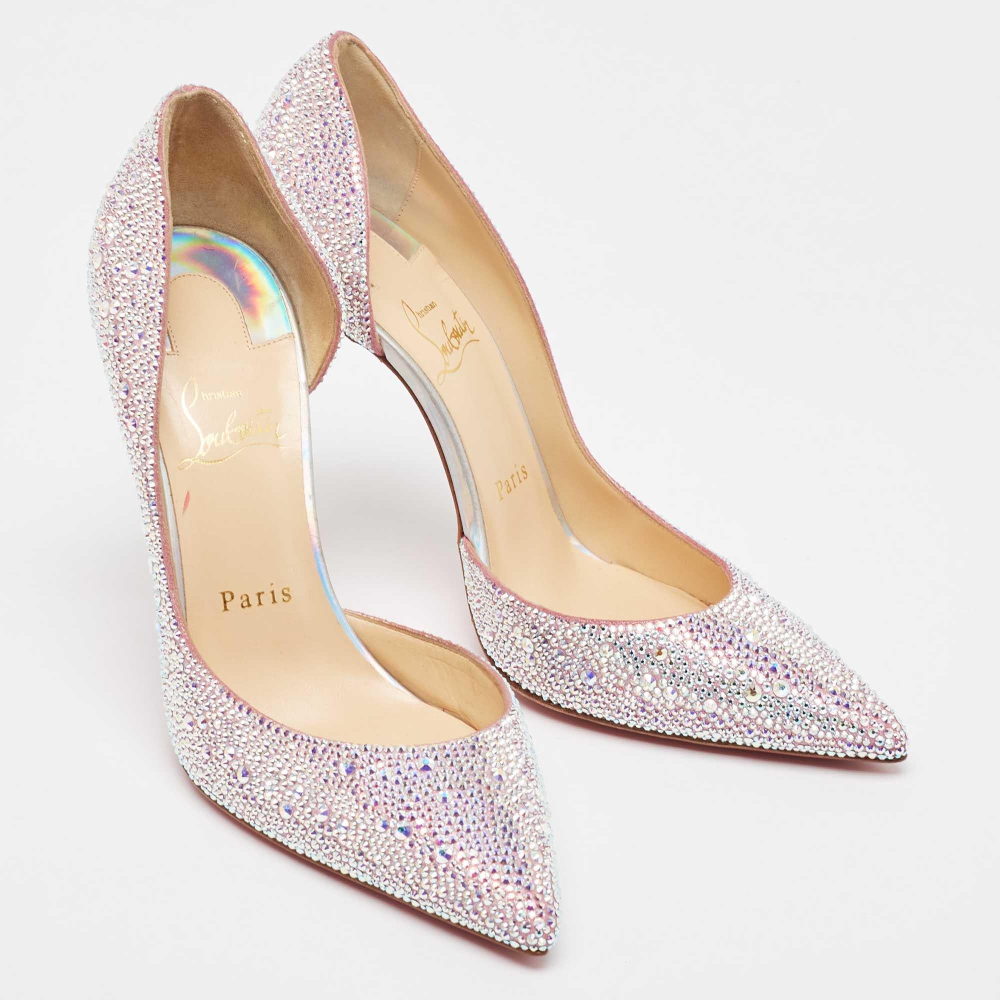 Christian Louboutin Silver/Pink Glitter Iriza Pumps Size 38 In Excellent Condition For Sale In Dubai, Al Qouz 2