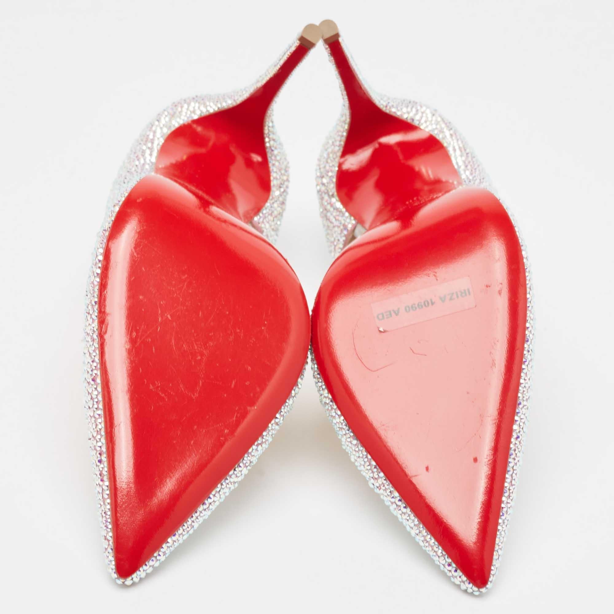 Christian Louboutin Silver/Pink Glitter Iriza Pumps Size 38 For Sale 1